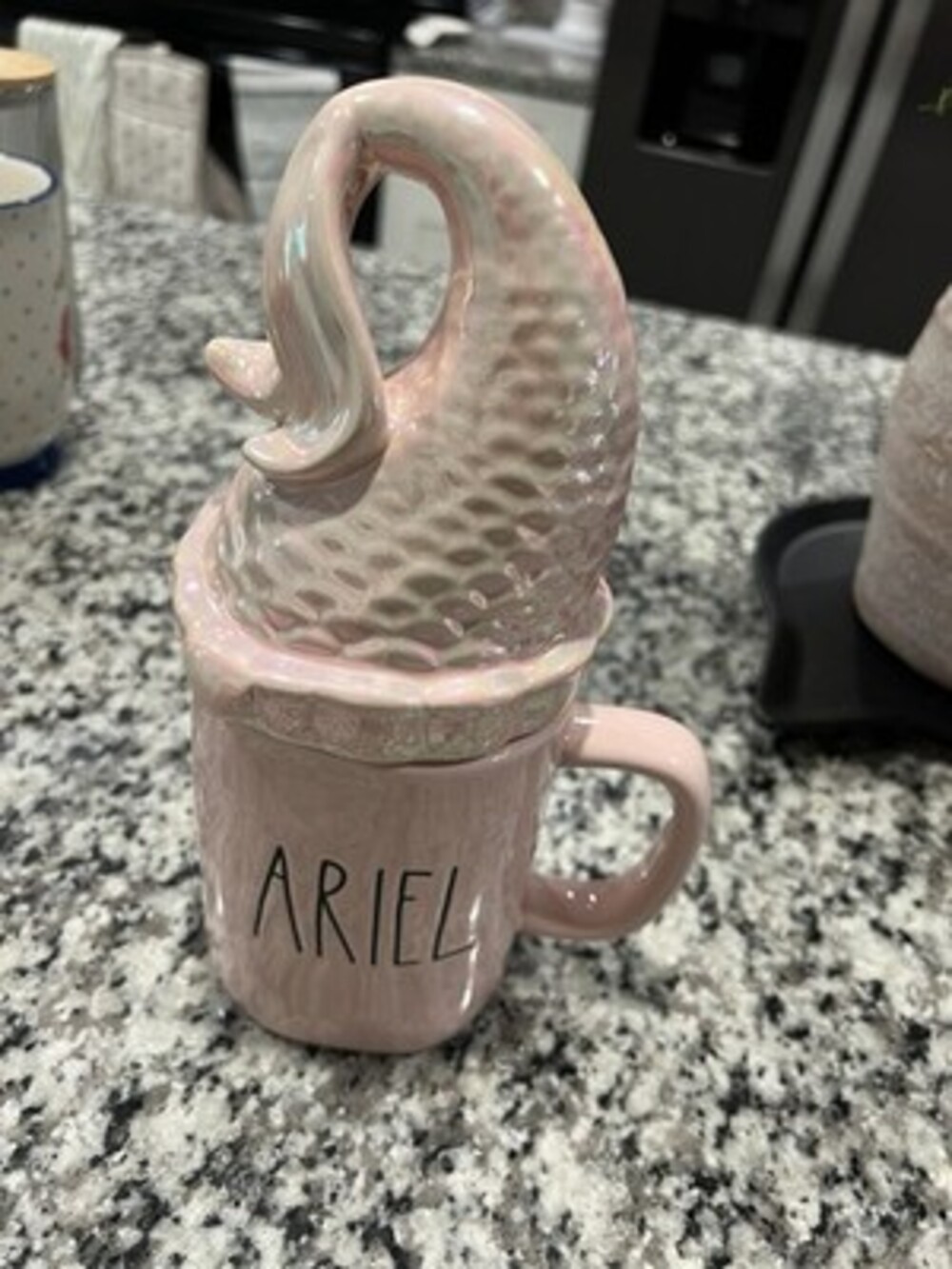Rae Dunn Ariel Little Mermaid Topper Mug Iridescent Pink Double Sided